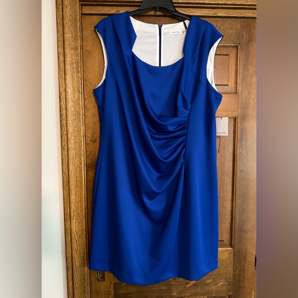 Calvin Klein Blue Ruched Sheath Dress Size 22W NWT